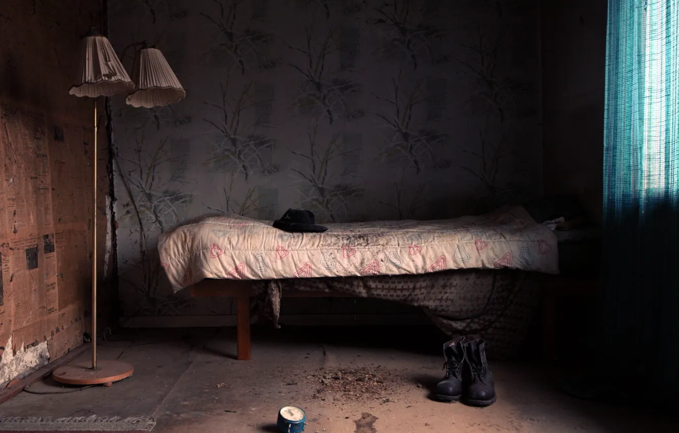 Photo wallpaper room, bed, shoes