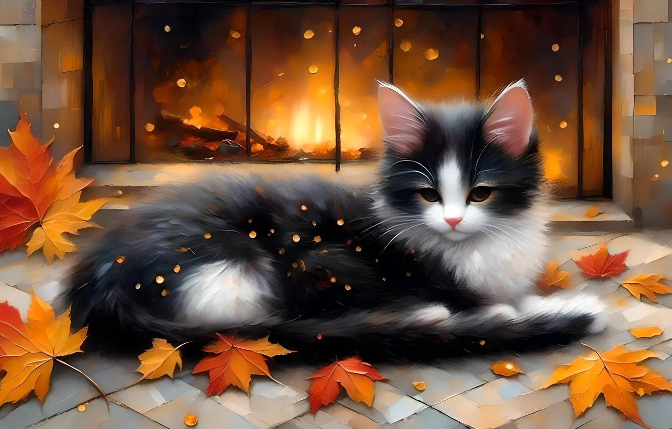 Photo wallpaper cat, cat, look, pose, kitty, face, AI art, neural network