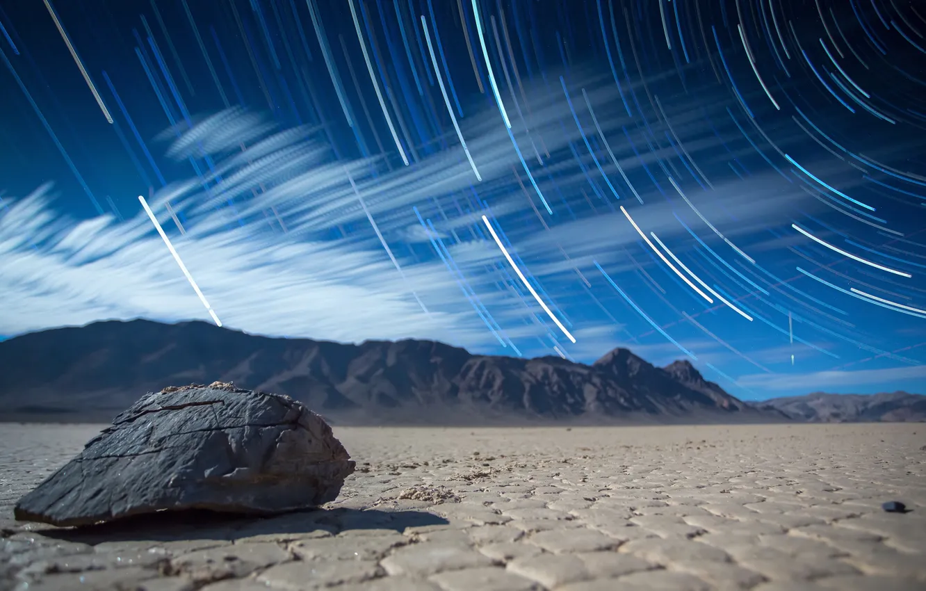 Photo wallpaper CA, bokeh, the cycle, spiral, line, desert, Death Valley, Lake Racetrack Playa
