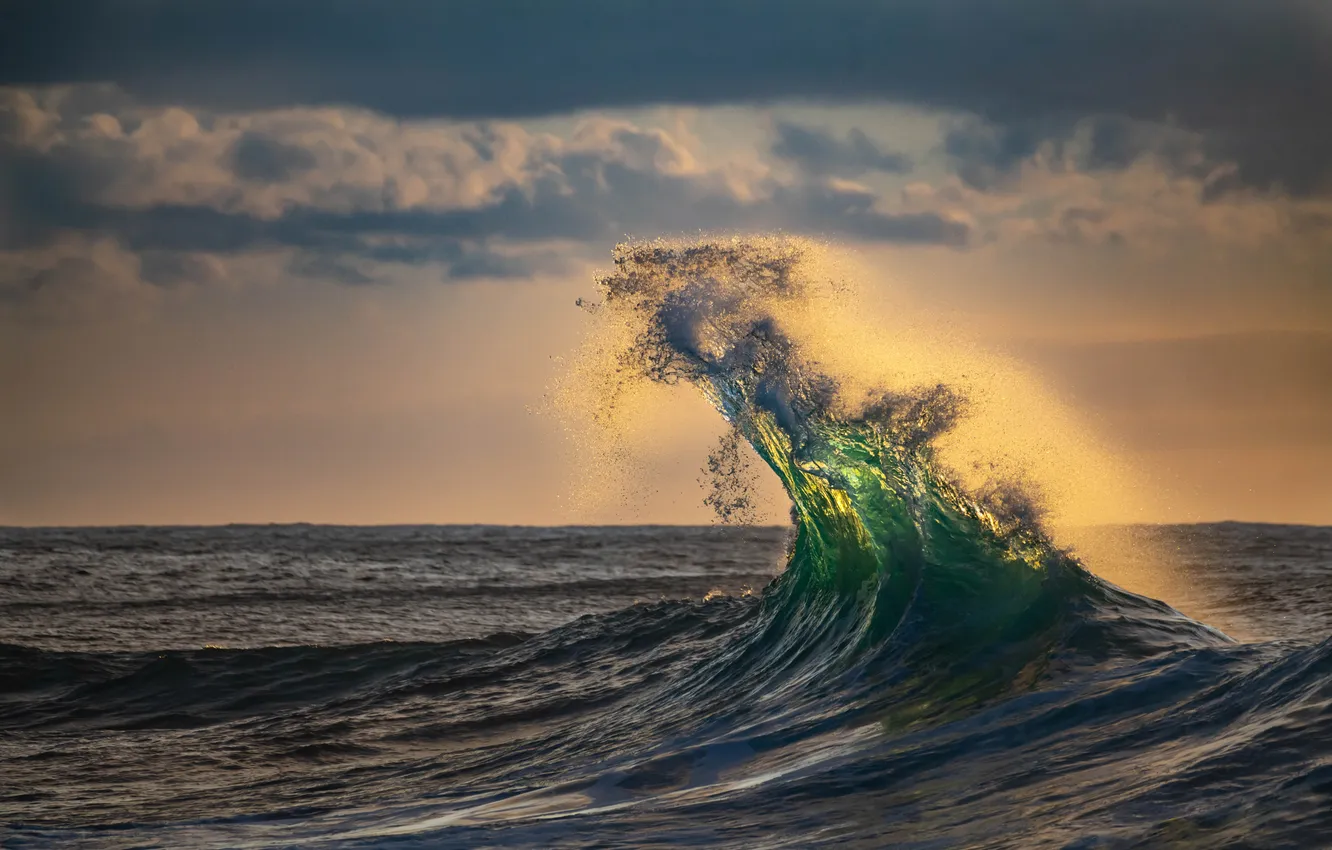 Photo wallpaper sea, wave, water, squirt, storm, nature