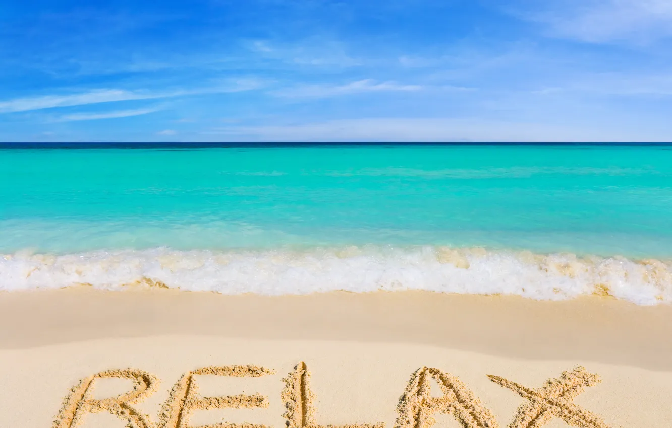 Photo wallpaper beach, nature, the ocean, the inscription, view, relax