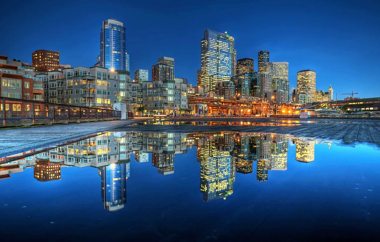 Photo wallpaper night, the city, lights, USA, Seattle
