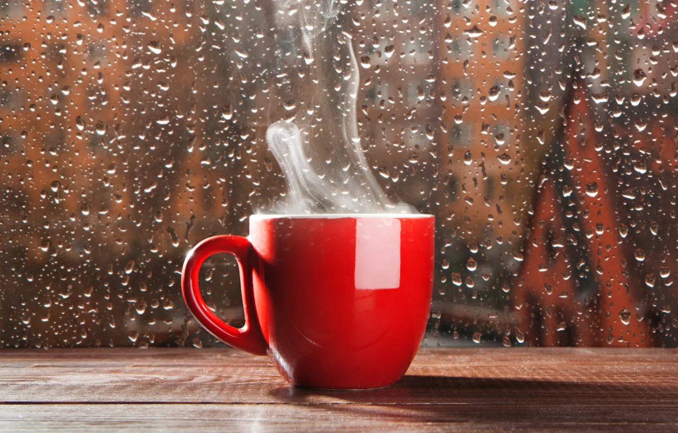 Photo wallpaper glass, drops, rain, Cup, smoke