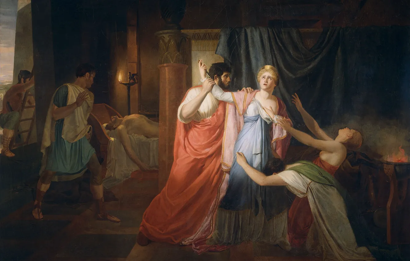 Photo wallpaper oil, picture, canvas, 1810, Jean Eugene Charles Alberti, Jean-Eugène-Charles Alberti, Proklos inhibits Cleopatra...