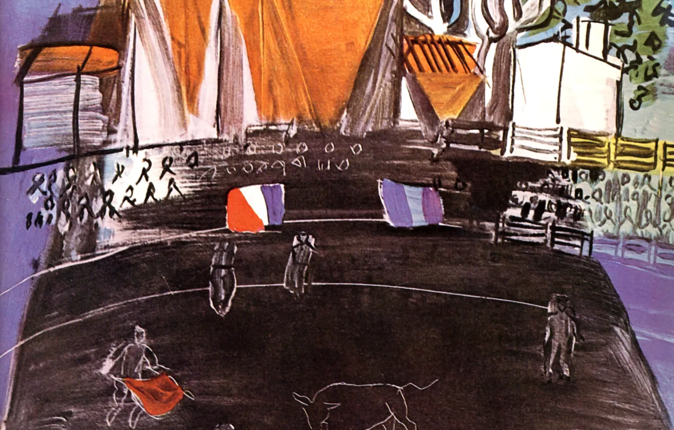 Photo wallpaper 1949, Montpellier, corrida, Huile sur Toile, Raoul Dufy The, The Bullfight, MusBe Fabre