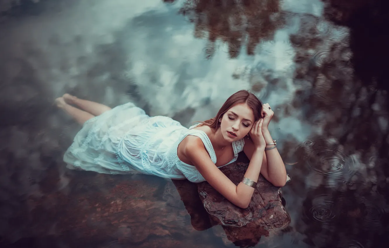 Photo wallpaper girl, lake, Aina