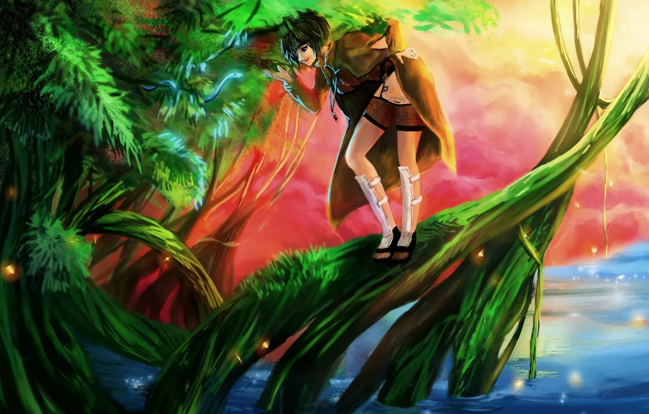 Photo wallpaper water, girl, lake, tree, magic, snake, art, naruto