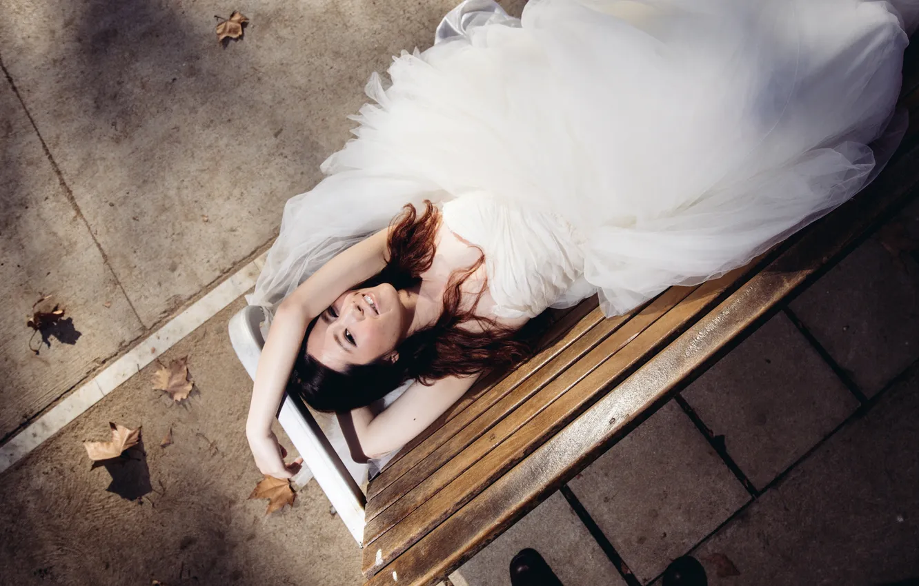 Photo wallpaper girl, smile, dress, the bride