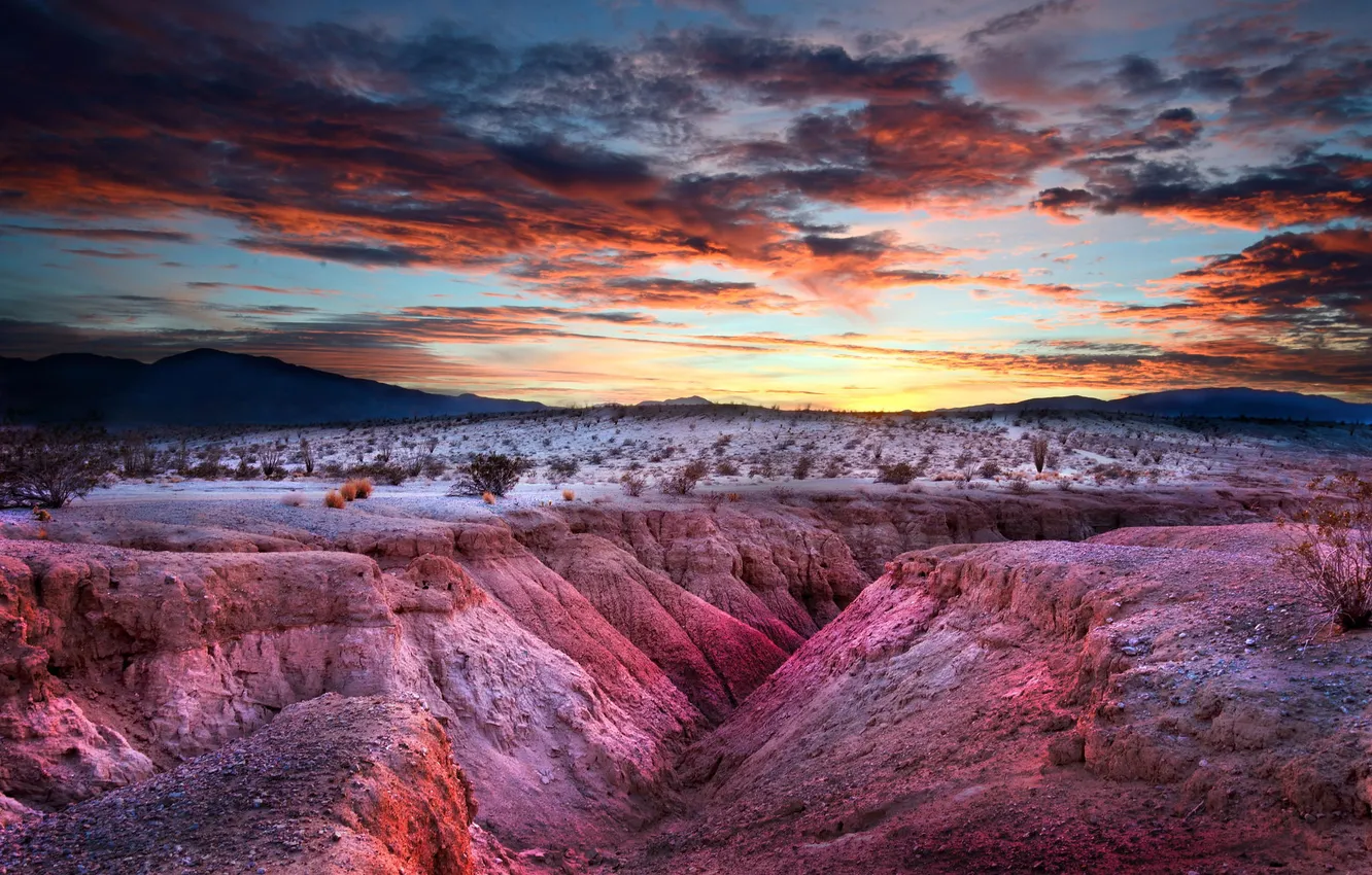 Photo wallpaper winter, sunset, mountains, canyon