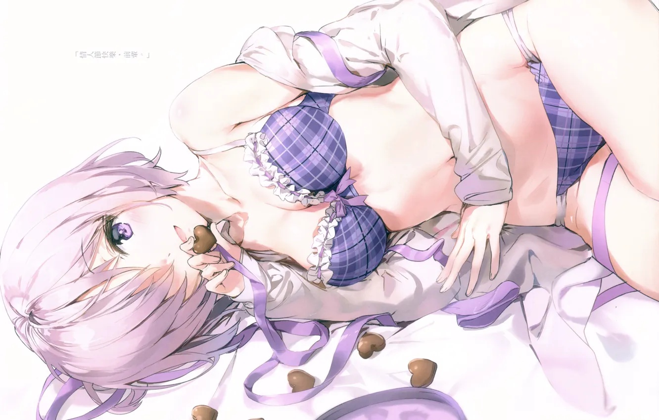Photo wallpaper tape, on the side, underwear, white hair, chocolates, fate grand order, Shielder (Fate/Grand Order), by …