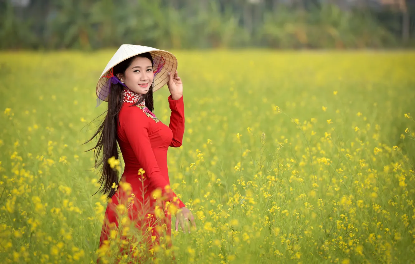 Photo wallpaper field, girl, face, dress