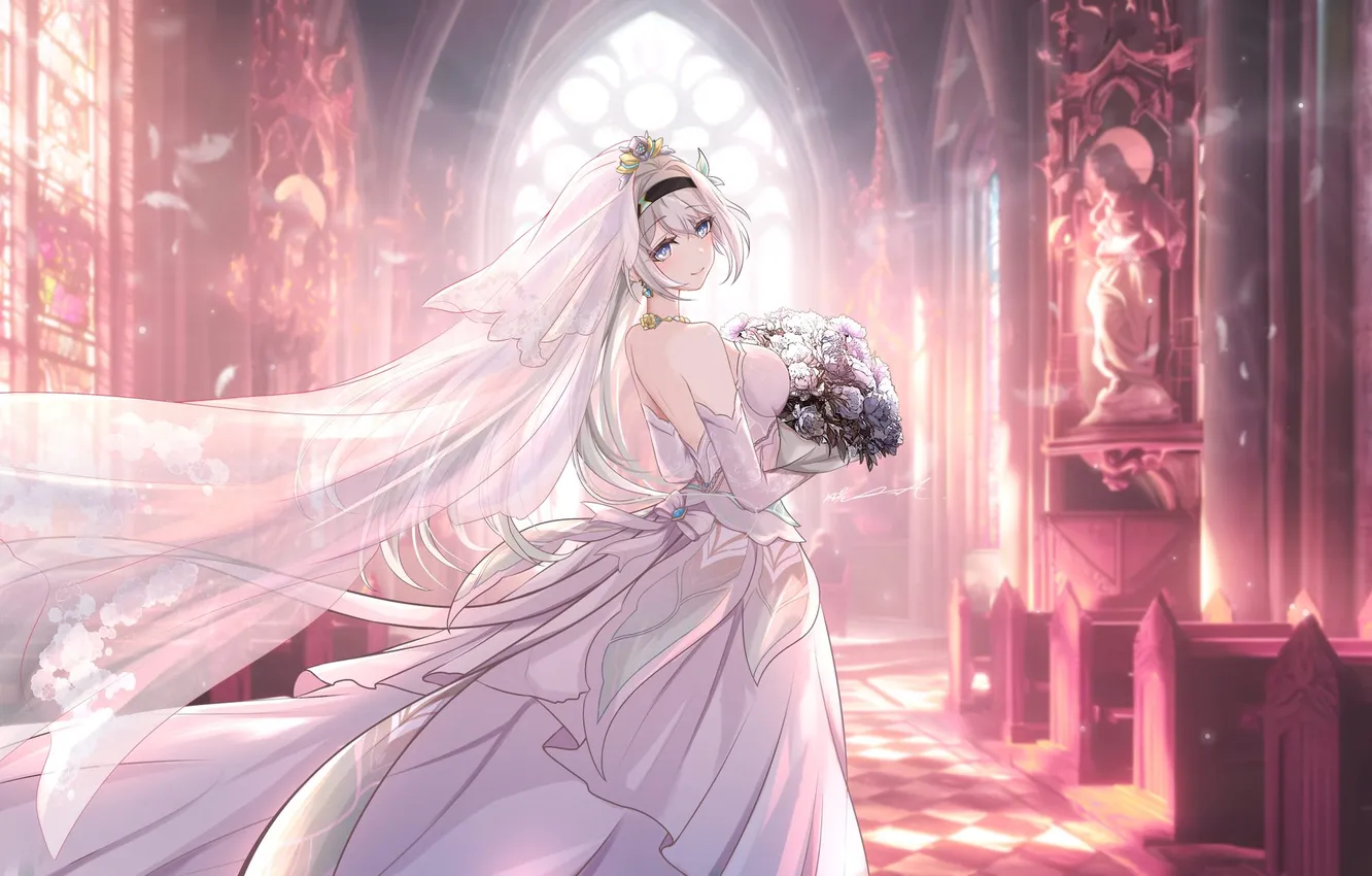 Photo wallpaper girl, bouquet, the bride, Firefly, Honkai: Star Rail, honkai (series)