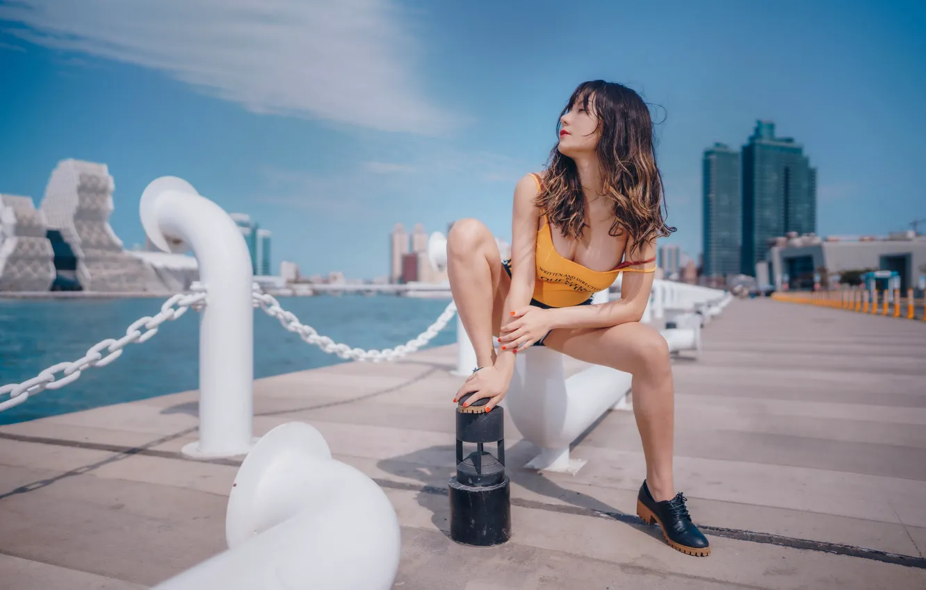 Photo wallpaper hair, shorts, Mike, legs, Asian, promenade, bokeh