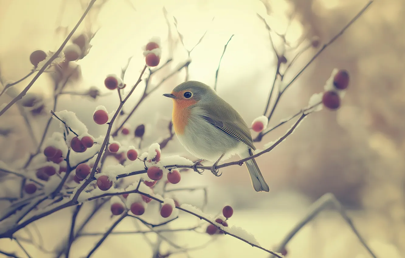 Photo wallpaper nature, bird, branch