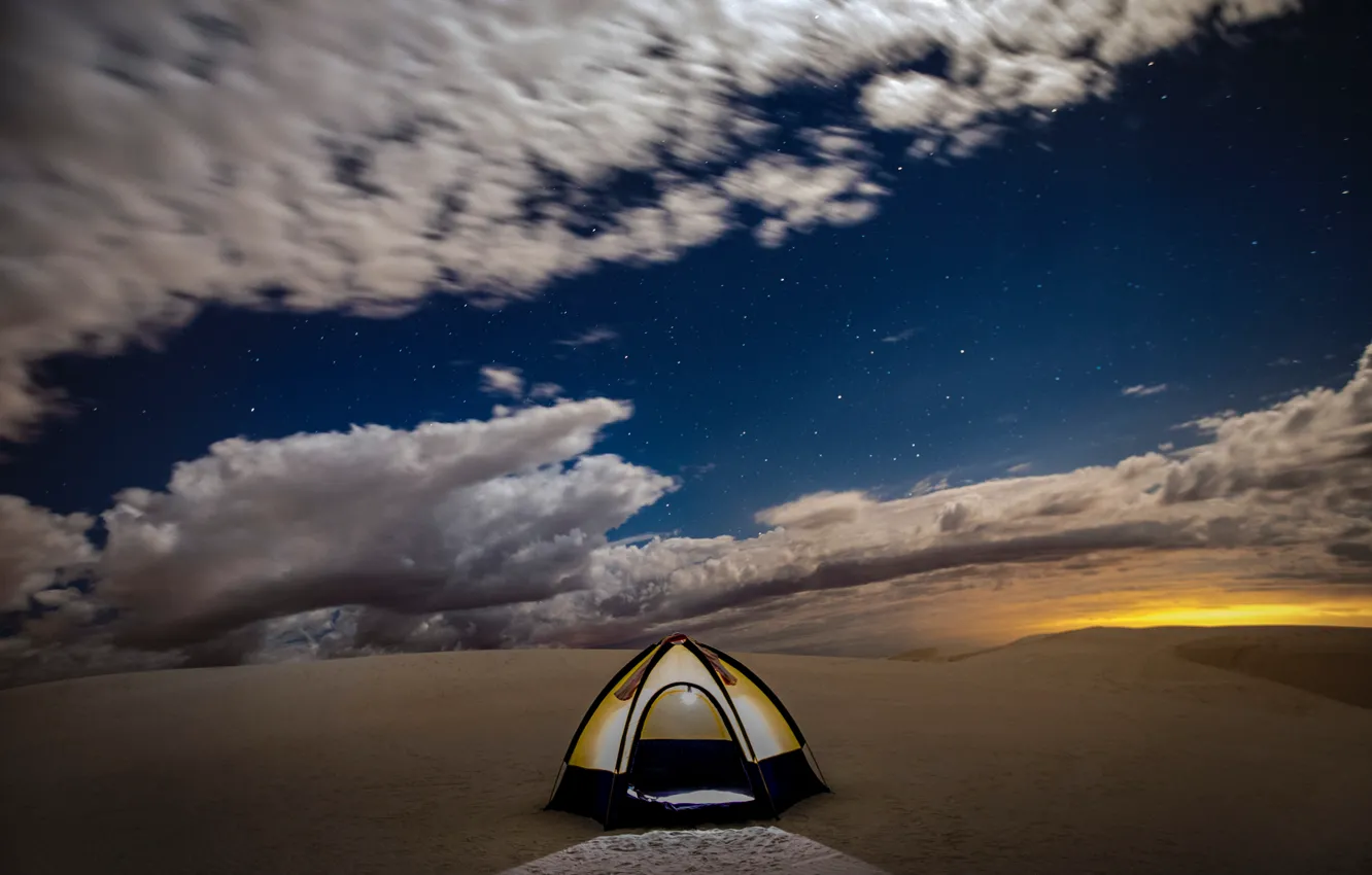 Photo wallpaper sunshine, sky, desert, nature, night, clouds, stars, evening