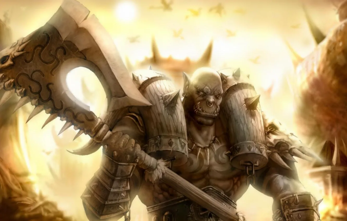 Photo wallpaper fantasy, warrior, art, armor, axe, Orc