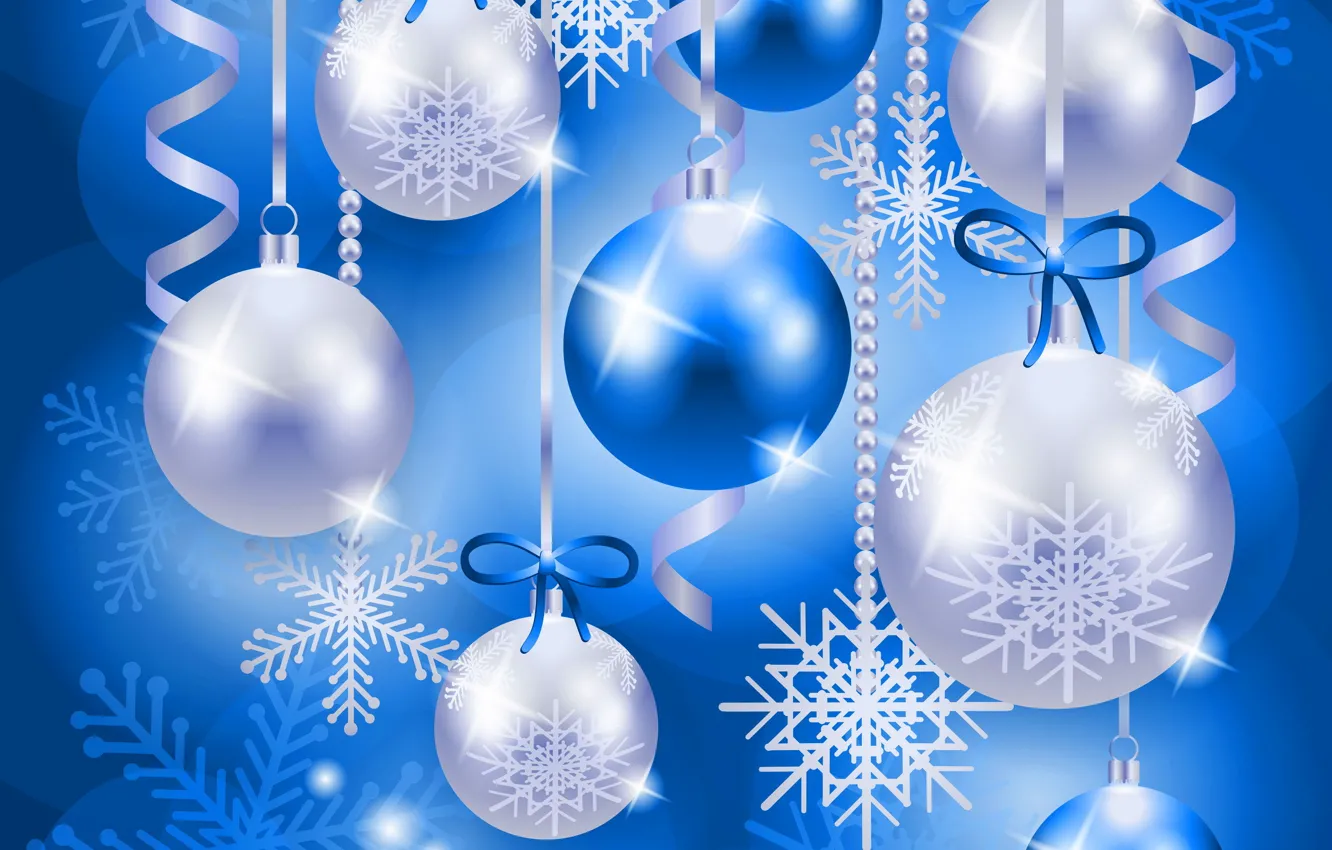 Photo wallpaper balls, decoration, snowflakes, toys, new year, Christmas, vector, serpentine
