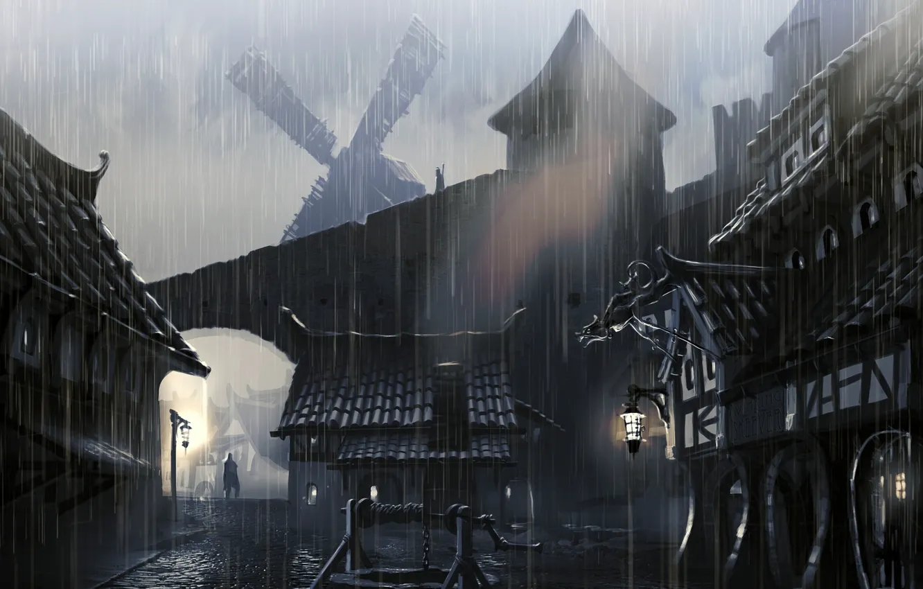 Photo wallpaper Skyrim, artwork, town houses