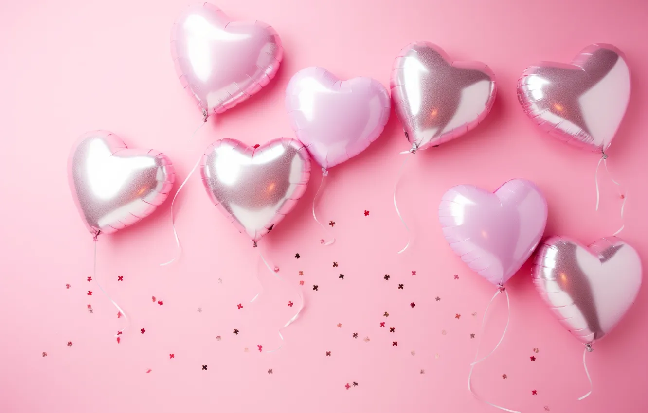 Photo wallpaper love, holiday, heart, Shine, sequins, hearts, air, pink