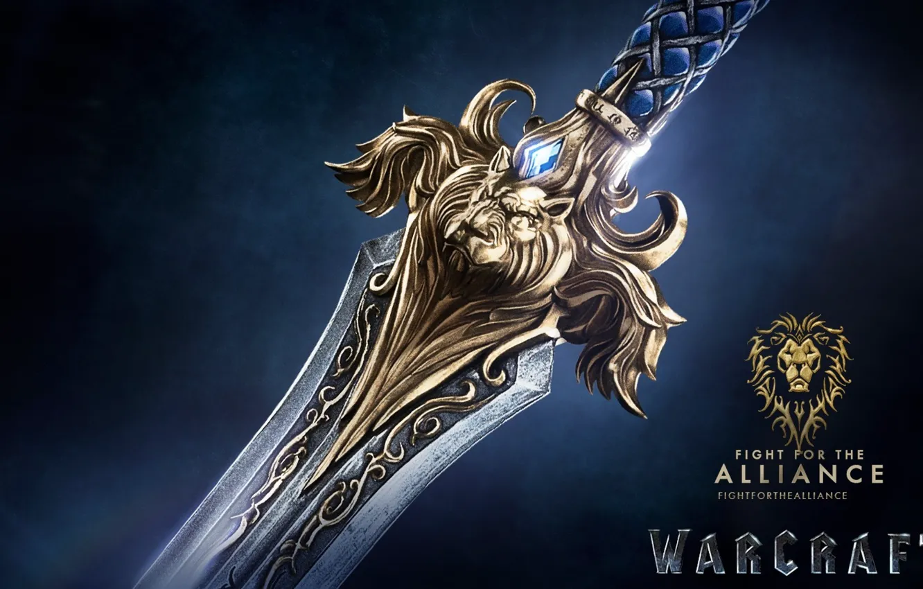 Photo wallpaper cinema, sword, logo, game, Warcraft, war, lion, symbol