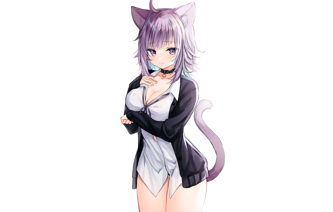 Photo wallpaper girl, sexy, cleavage, boobs, animal ears, anime, beautiful, short hair