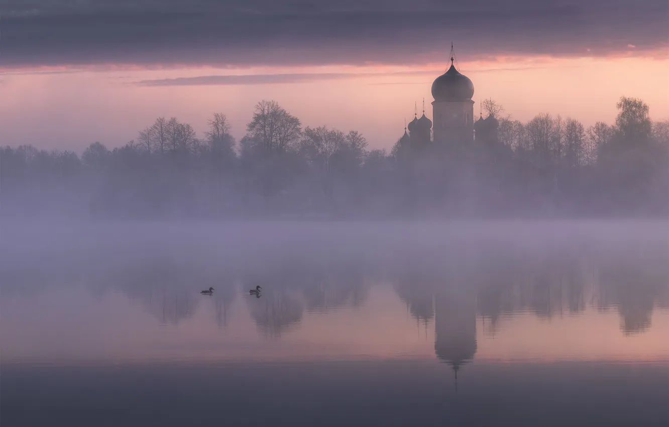 Photo wallpaper fog, morning, Church, Anna Politova
