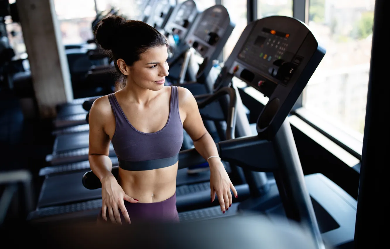 Photo wallpaper girl, exercise, cute, female, fitness, gym, concentration, fit