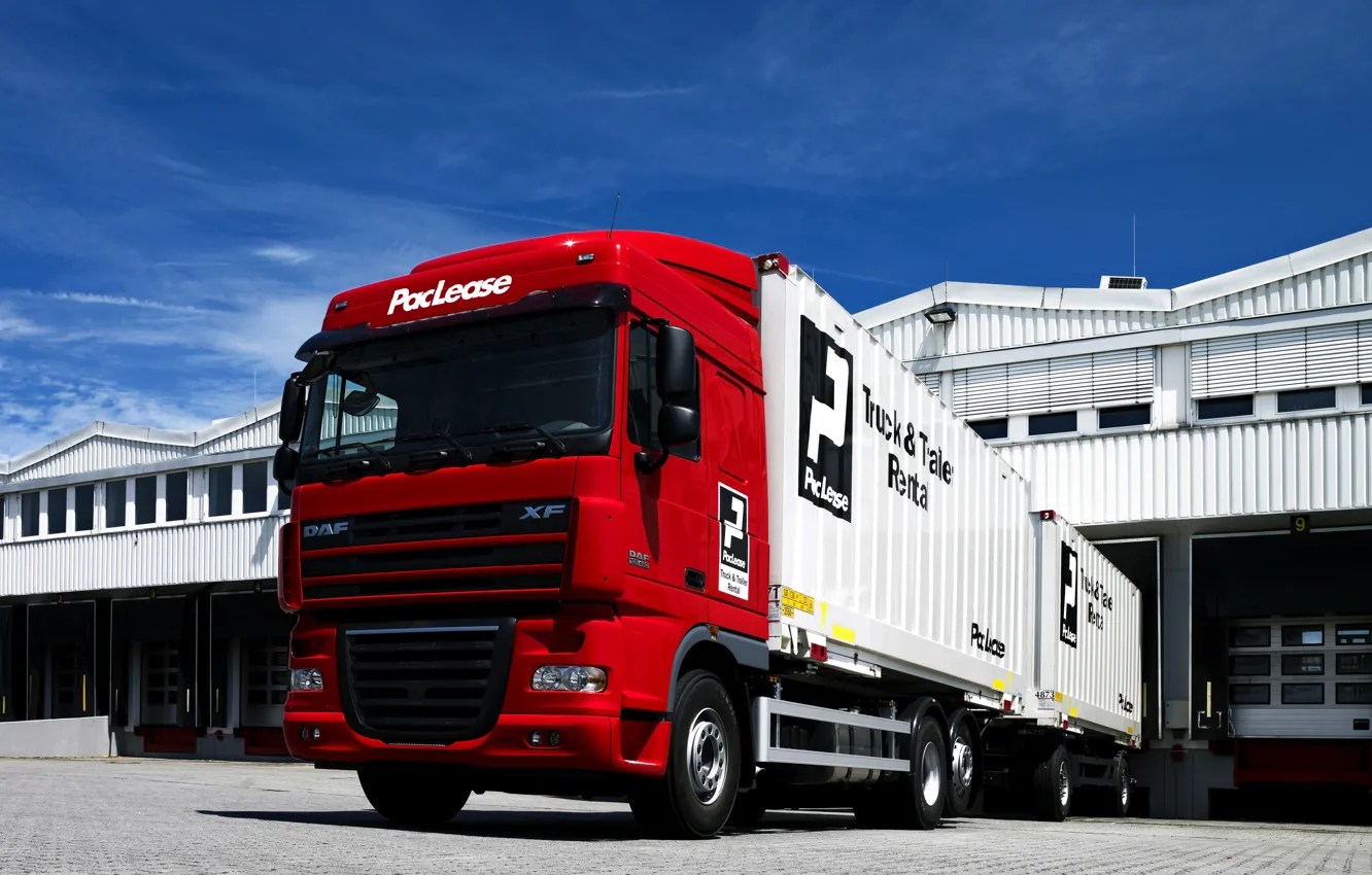 Photo wallpaper the sky, clouds, red, composition, the trailer, DAF, DAF, train