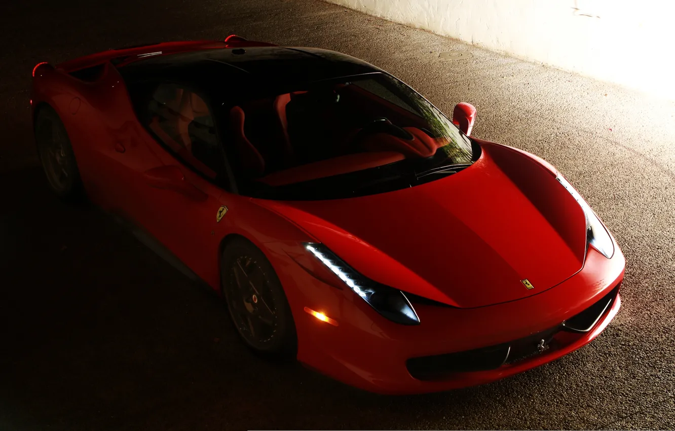 Photo wallpaper red, red, ferrari, Ferrari, the view from the top, Italy, 458 italia, headlights