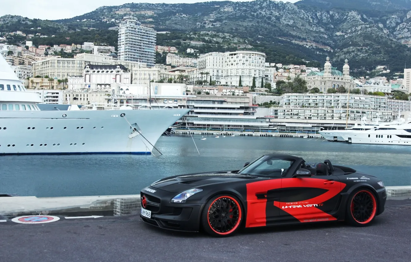 Photo wallpaper Roadster, promenade, Monaco, Monaco, Mercedes SLS AMG, La Condamine, The Condamine, Hamann Hawk