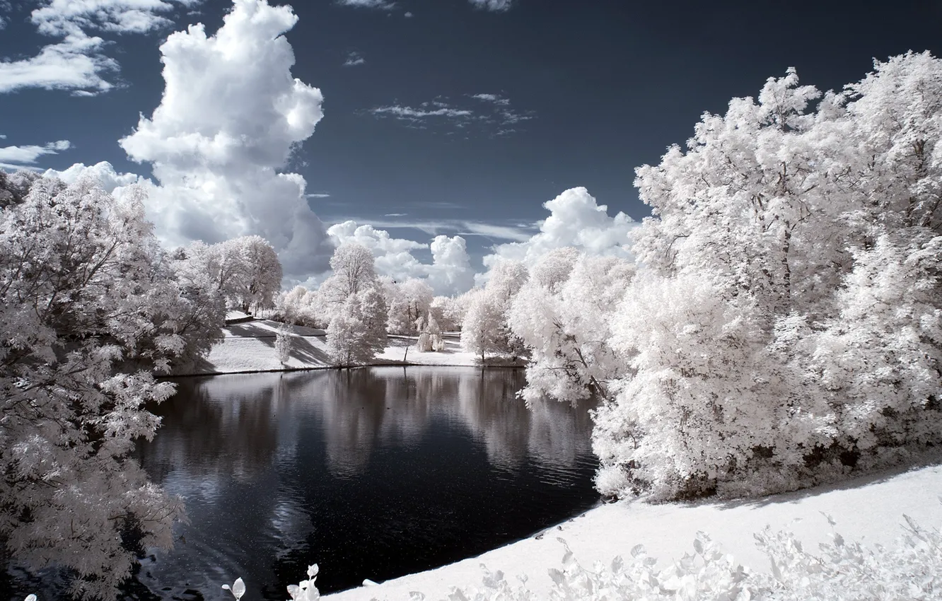 Photo wallpaper winter, snow, trees, lake, Park, Norway
