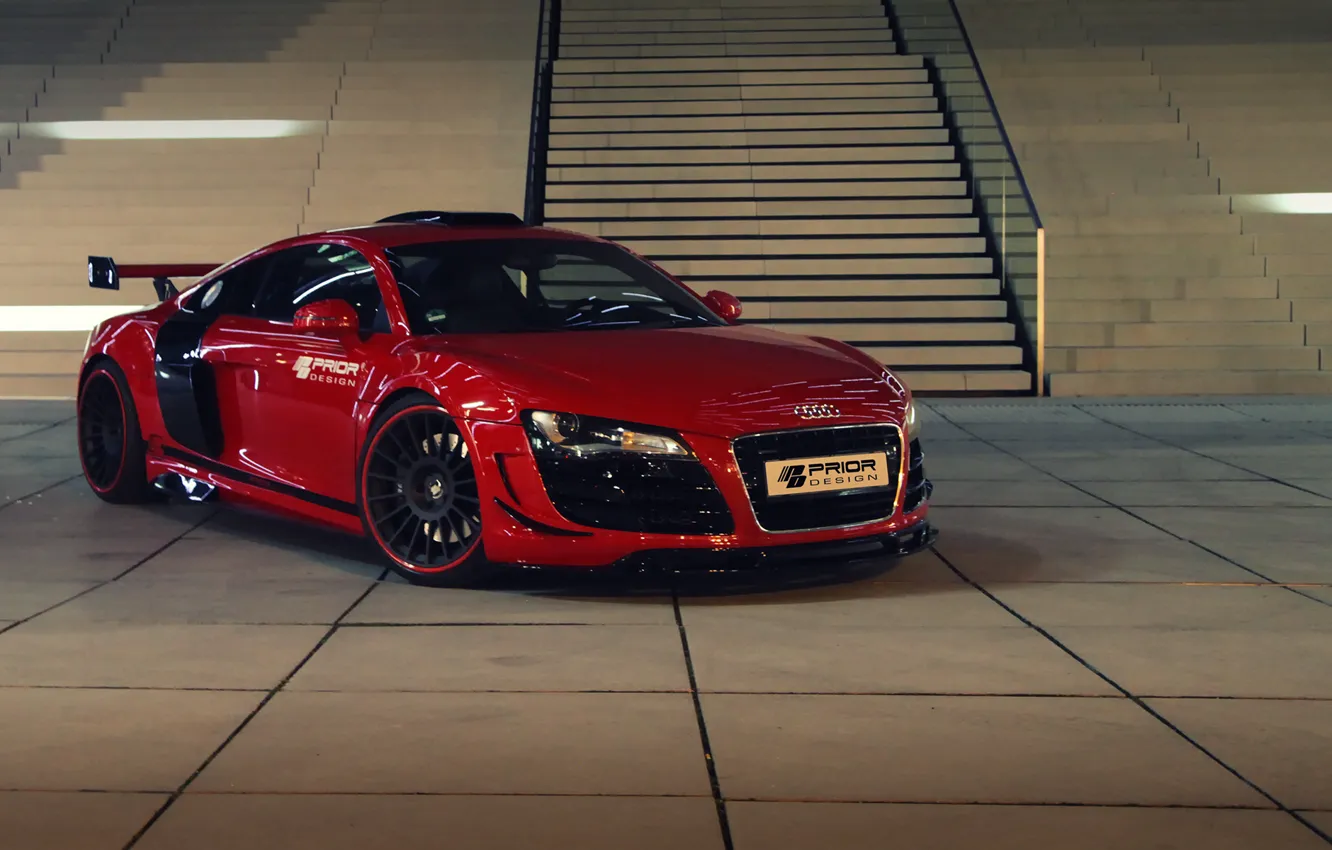 Photo wallpaper red, Audi, ladder, stage, car, the front, Prior-Design, GT650