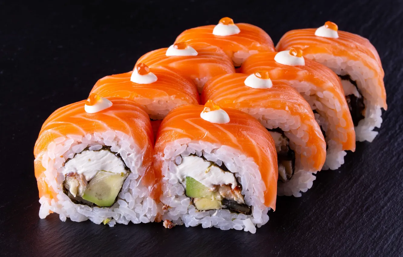 Photo wallpaper fish, figure, rolls, salmon