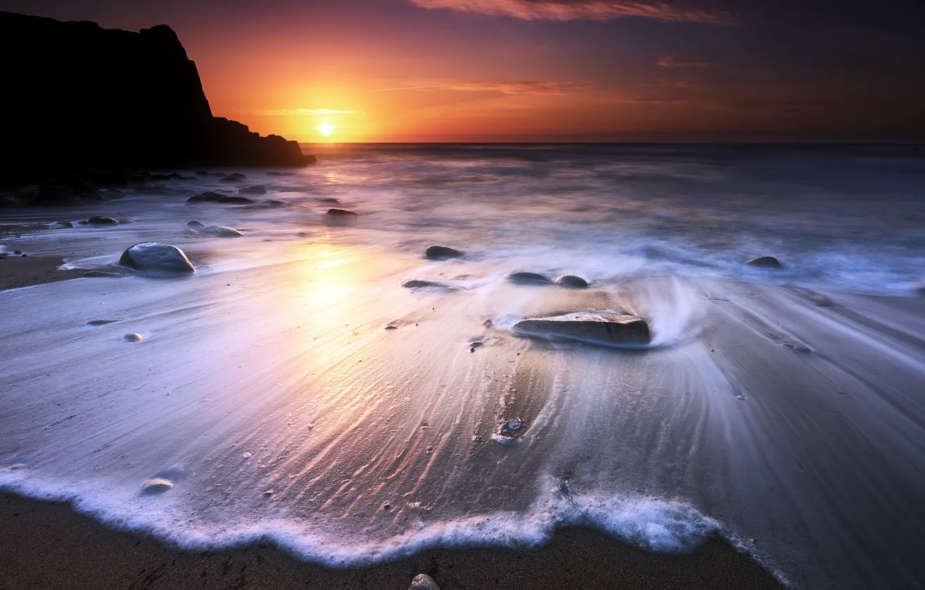 Photo wallpaper sunset, Wild coast, Port Bara, Quiberon - Morbihan