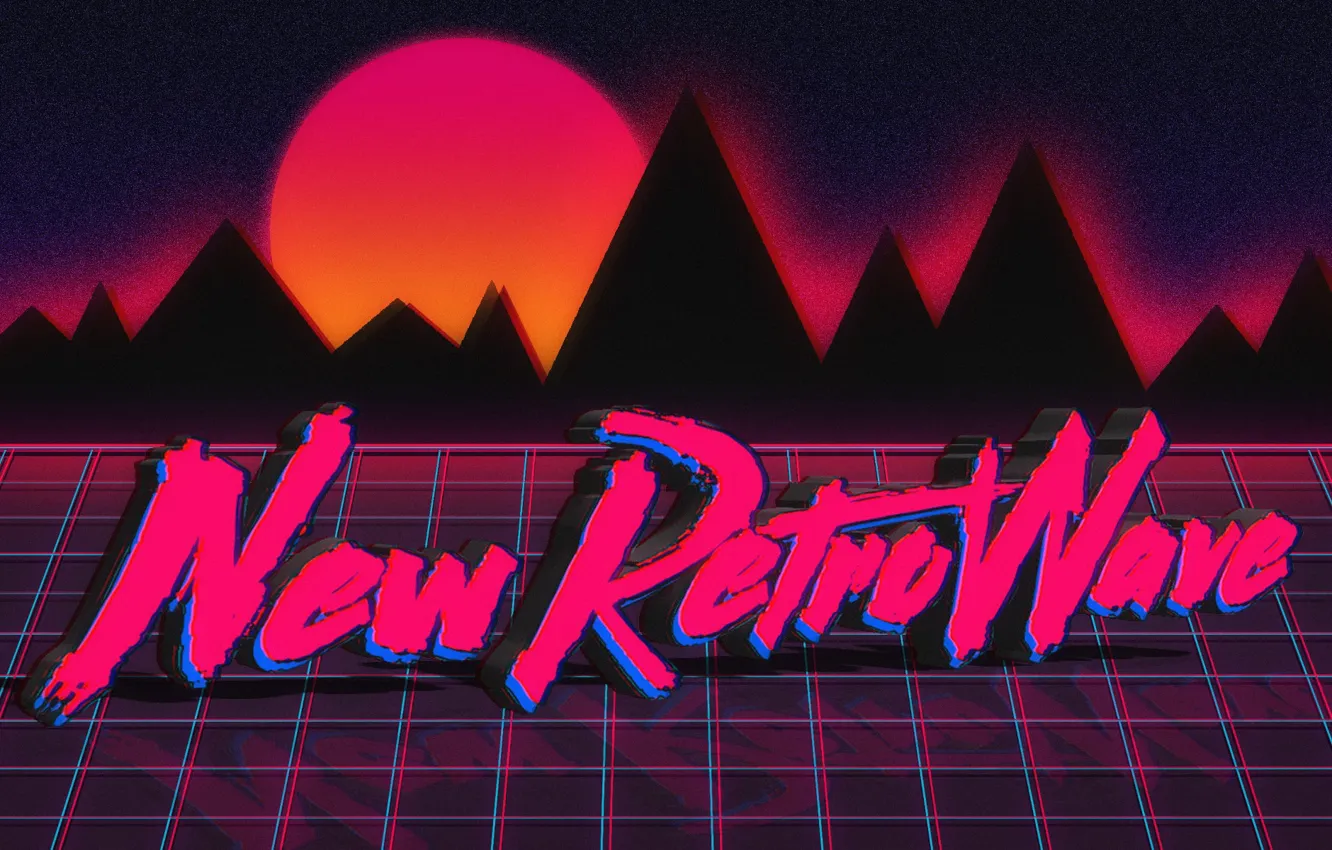 Photo wallpaper The sun, Mountains, Music, Neon, Background, Electronic, Synthpop, VHS