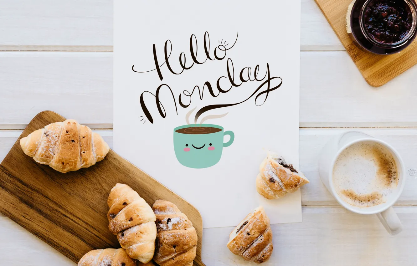 Photo wallpaper coffee, Breakfast, buns