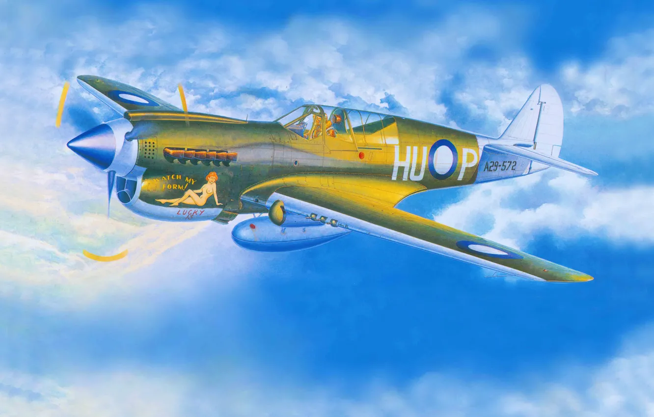 Photo wallpaper the plane, fighter, art, American, Curtiss, Tomahawk, P-40, Warhawk