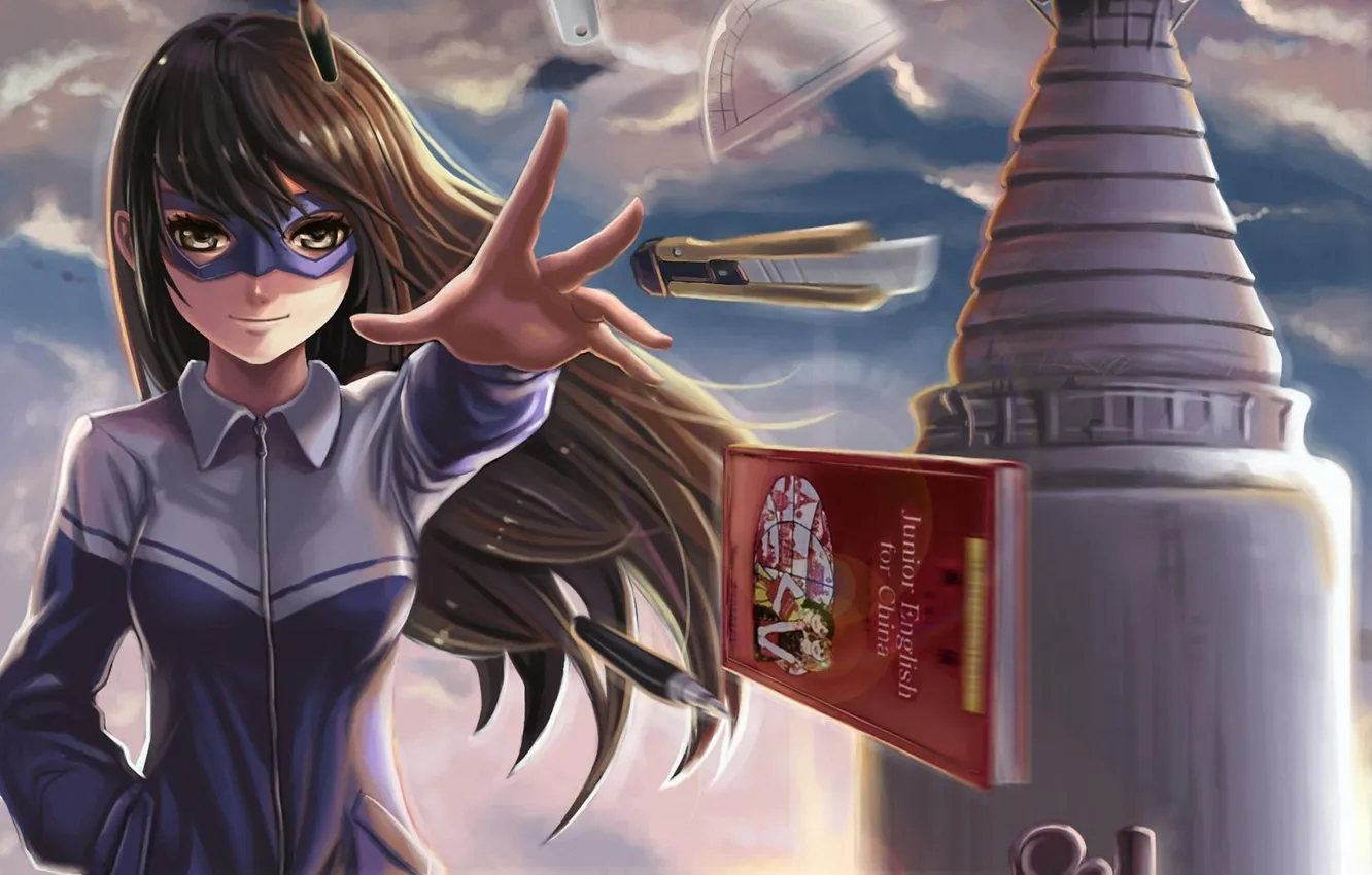 Photo wallpaper girl, hands, pencils, mask, art, book, throw, dantewontdie