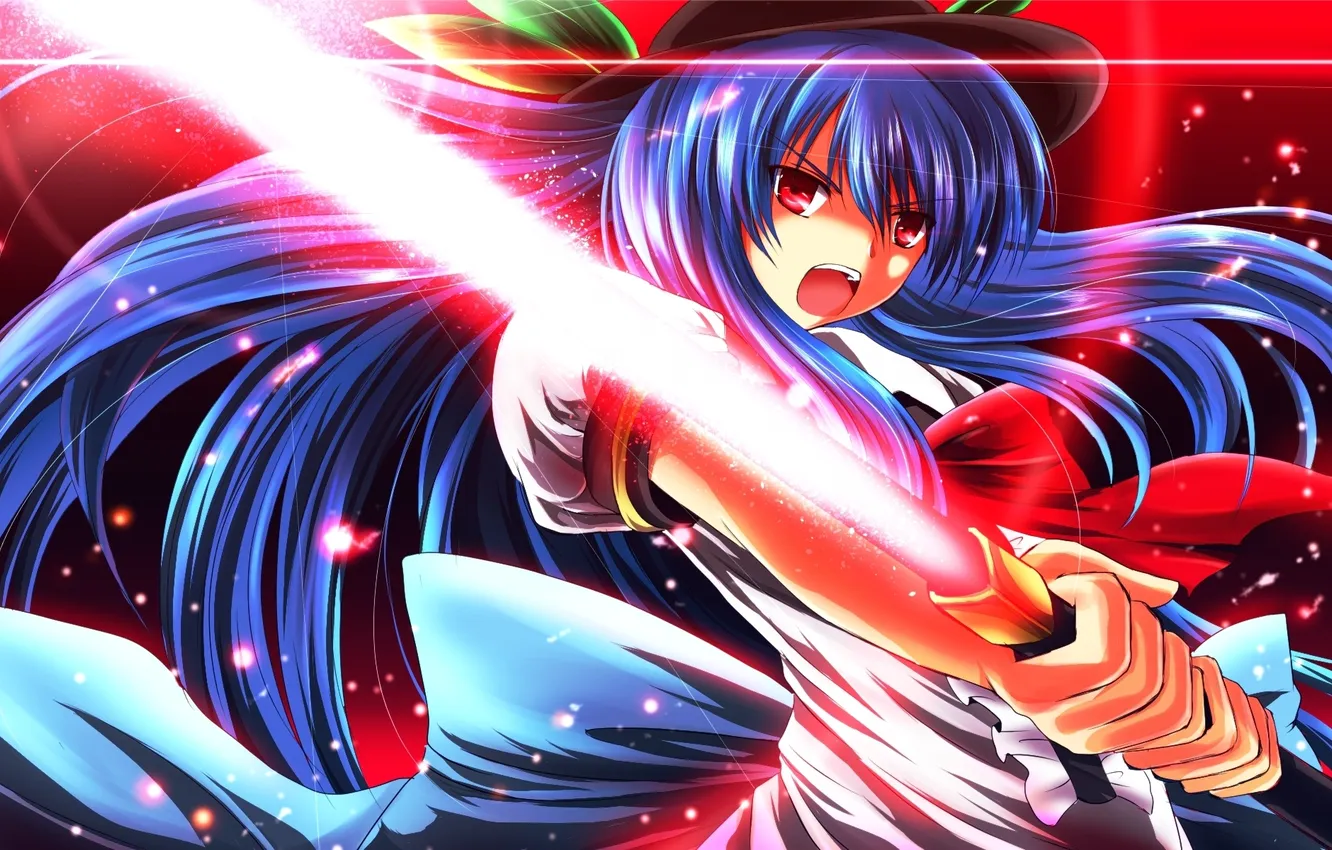 Photo wallpaper girl, magic, sword, hat, art, Hinanawi Tenshi, touhou, nekominase
