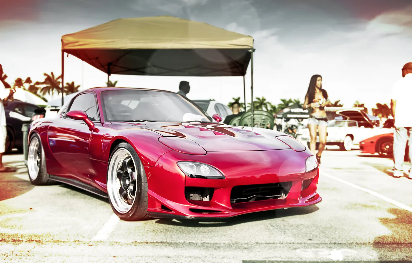 Photo wallpaper girl, cars, Mazda, cars, rx7, auto wallpapers, car Wallpaper, Mazda