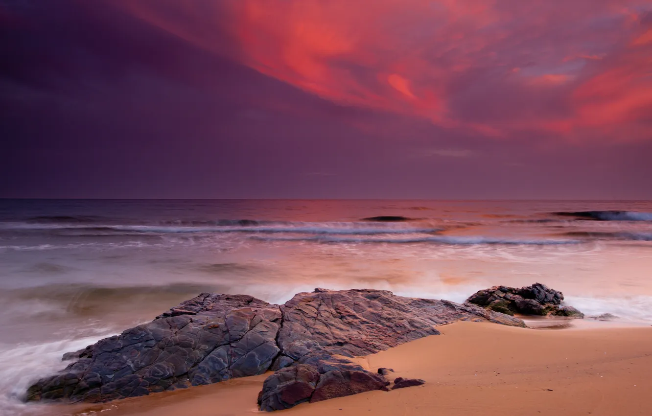 Photo wallpaper sand, beach, landscape, the ocean, dawn, stone
