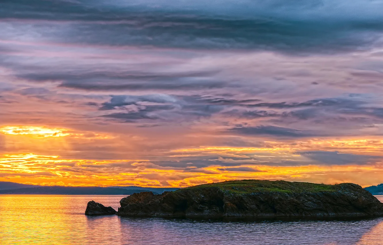 Photo wallpaper sunset, island, Bay