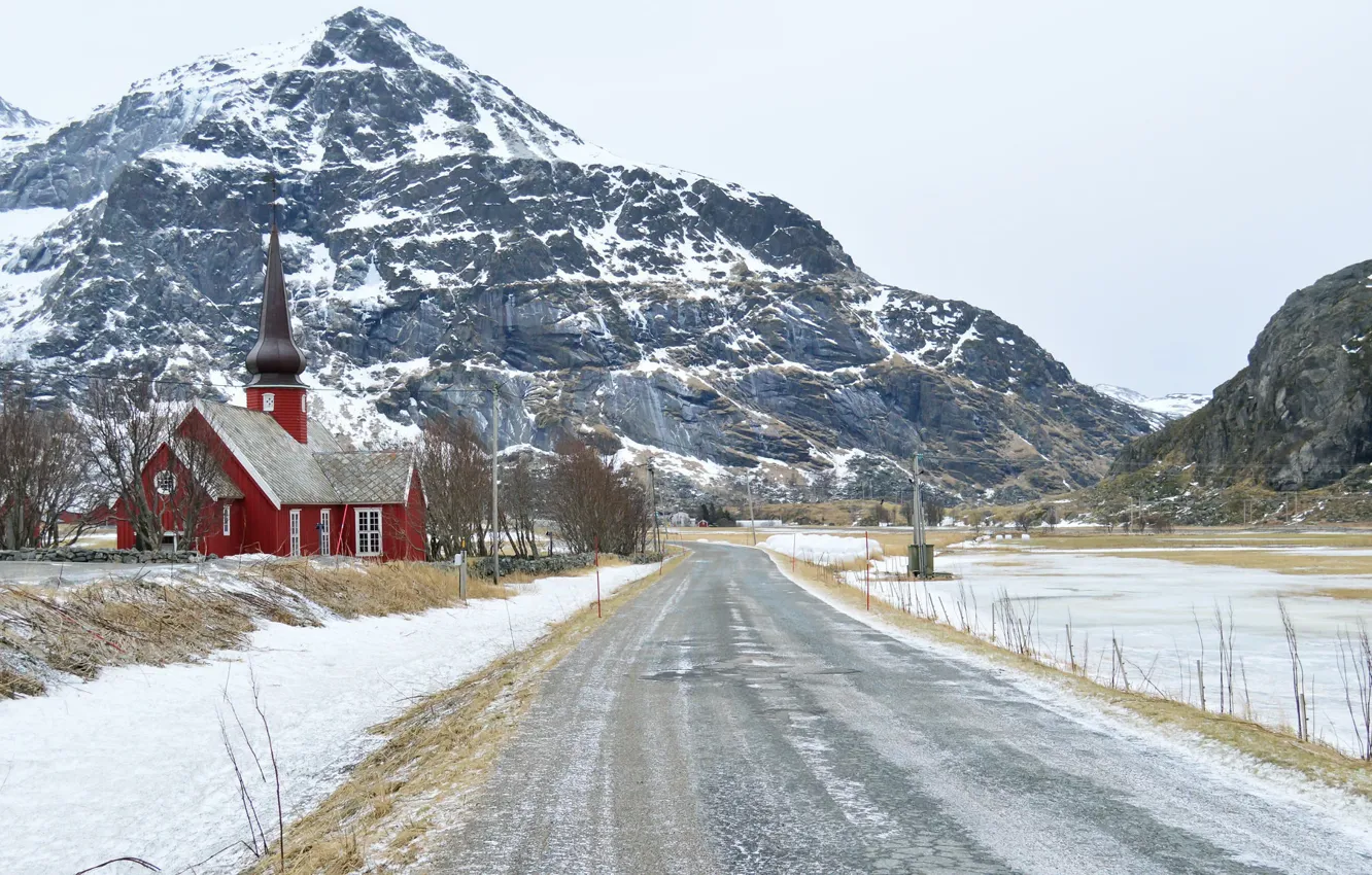 Photo wallpaper road, mountains, temple
