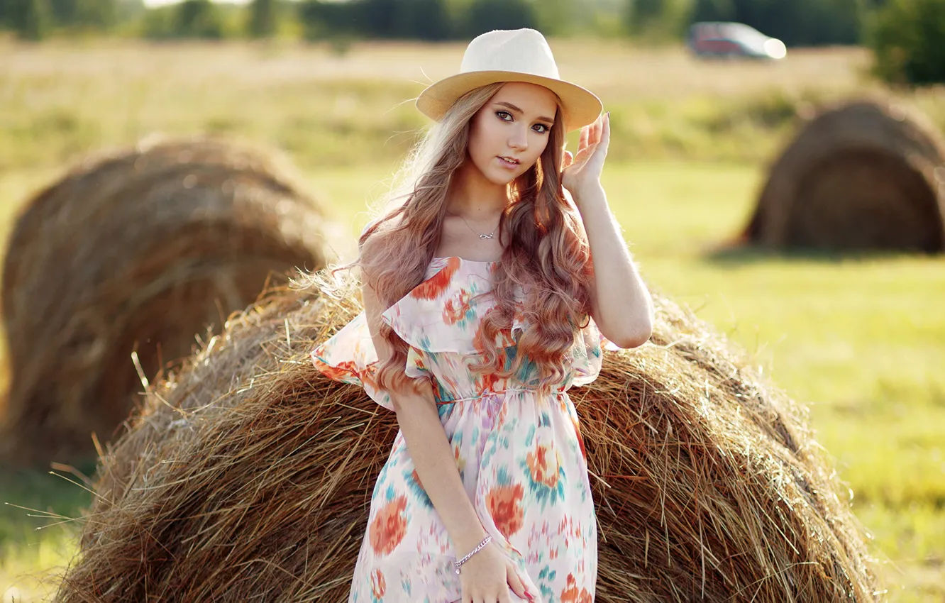 Photo wallpaper look, girl, nature, face, pose, photo, hair, hat