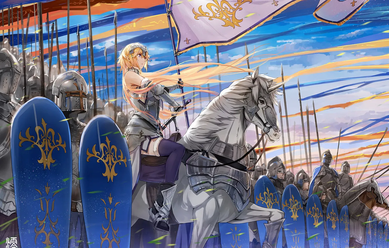 Photo wallpaper soldiers, armor, anime, army, flags, artwork, warriors, swords