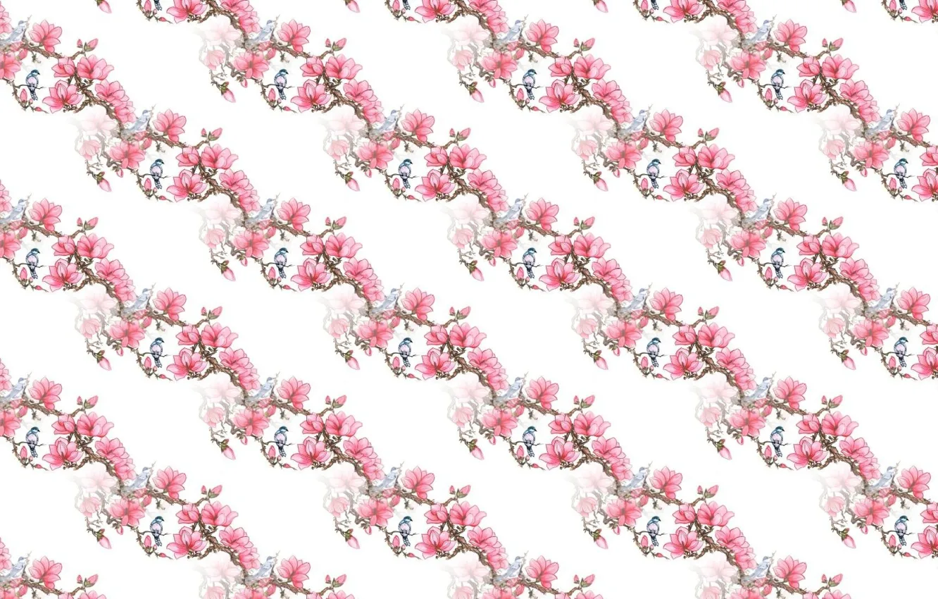 Photo wallpaper branches, background, texture, spring, art, bird