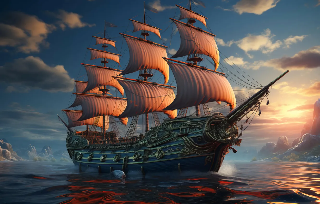 Photo wallpaper sea, the sky, the sun, clouds, rays, light, mountains, fog