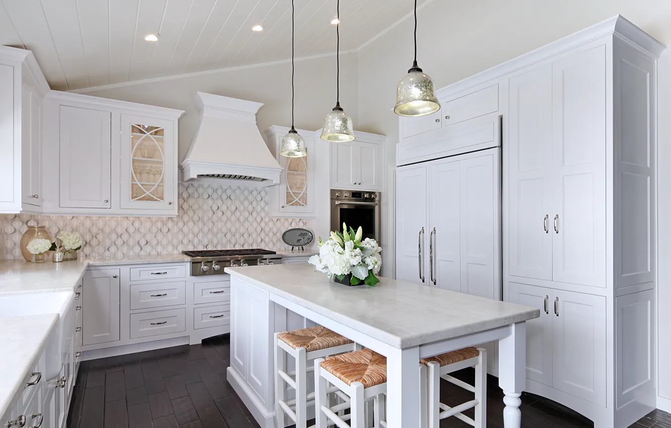 Photo wallpaper design, table, lamp, interior, bouquet, kitchen