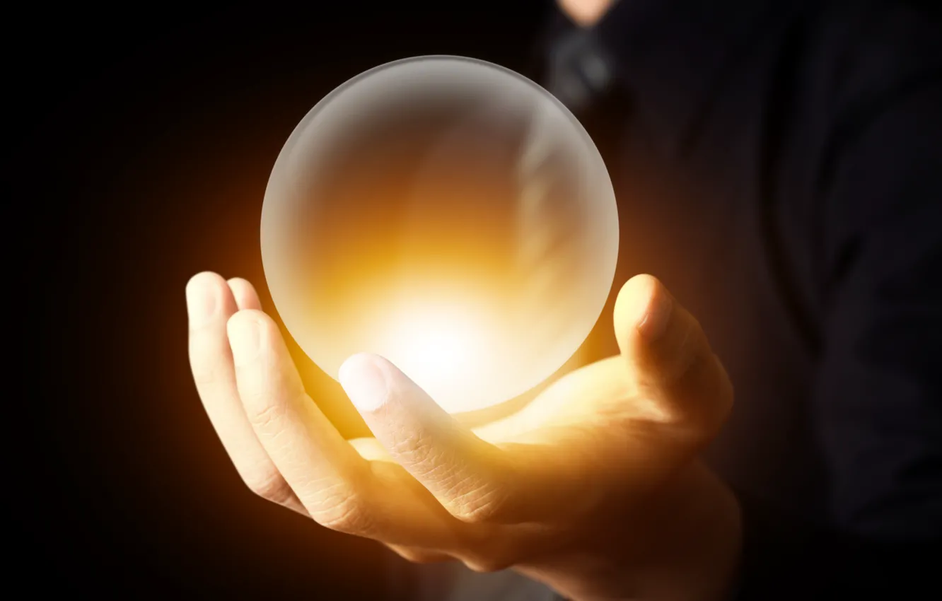 Photo wallpaper light, hand, antigravity, magical crystal ball