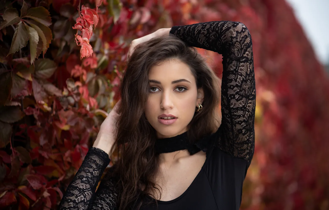 Photo wallpaper look, girl, face, pose, portrait, hands, Martin Ecker